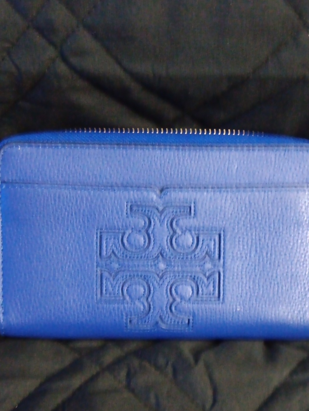 Tory Burch Cobalt Blue Embossed Leather Zip Wallet